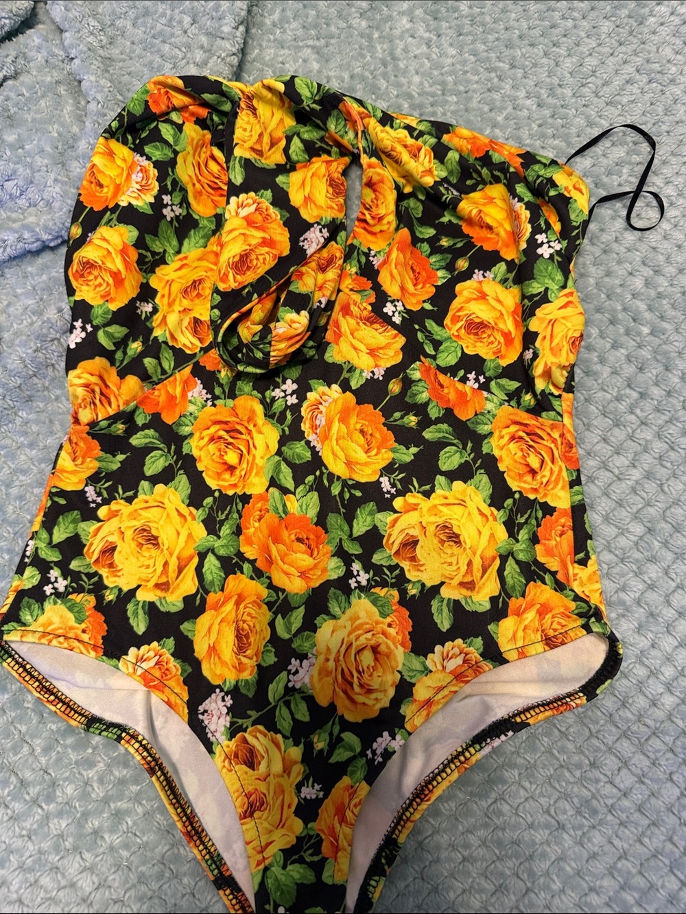 Zara Black One-Piece with Yellow & Orange Rose Print